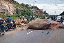 A massive boulder shifted from a rocky outcrop and fell onto the Manchirevula service road