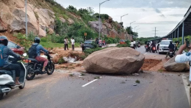 A massive boulder shifted from a rocky outcrop and fell onto the Manchirevula service road