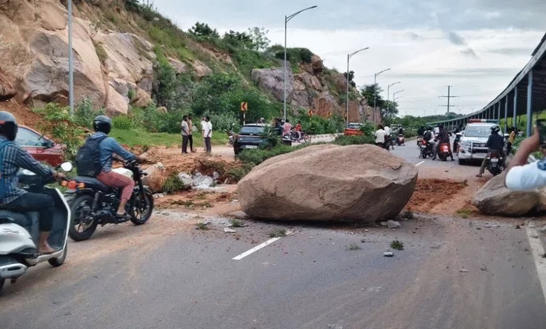 A massive boulder shifted from a rocky outcrop and fell onto the Manchirevula service road