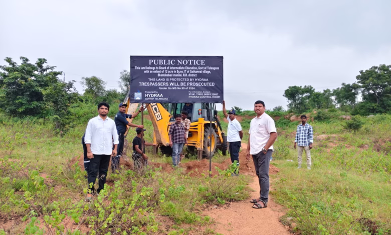 Shamshabad illegal constructions, HYDRAA demolition, Telangana land encroachment, Intermediate Board