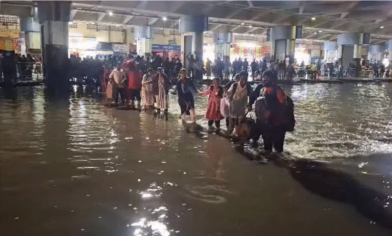 Floodwater from the Musi River entered Hyderabad’s MGBS bus station